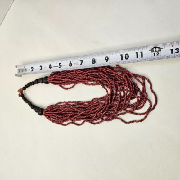Necklace Multi Strands Costume Jewelry Seeded Red Wood Beads - Picture 7 of 7